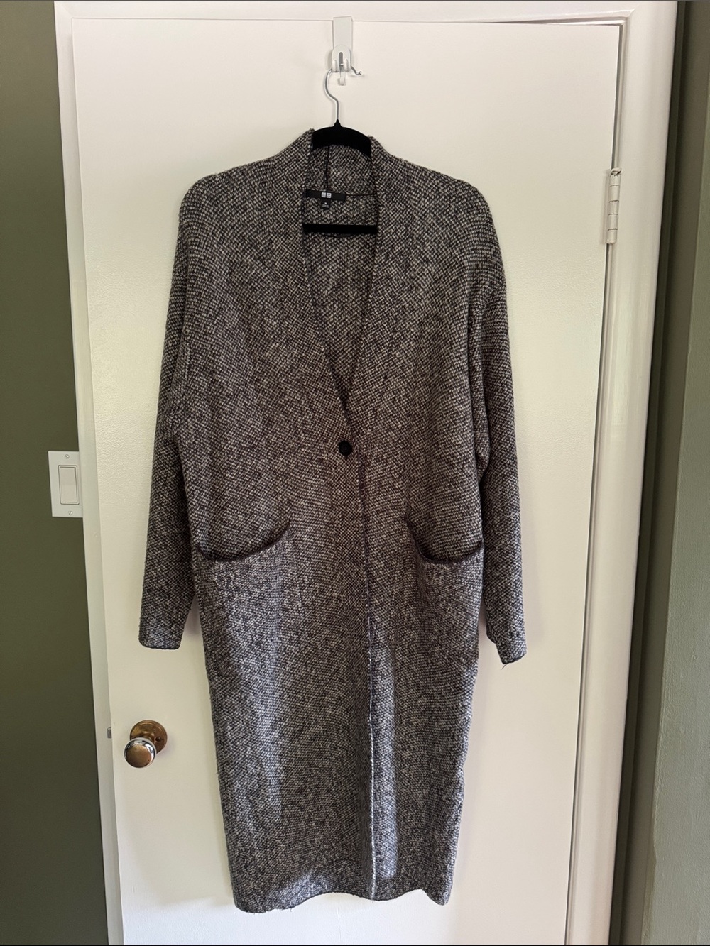 Cozy Long Open-Front Knit Cardigan - Gray Marled